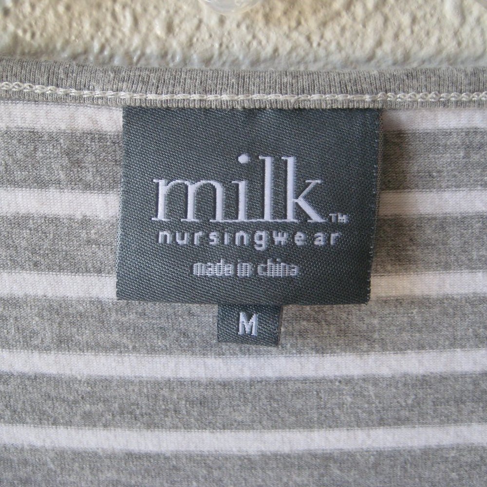 Milk Nursingwear Stripes Gray and White Top - Picture 2 of 9
